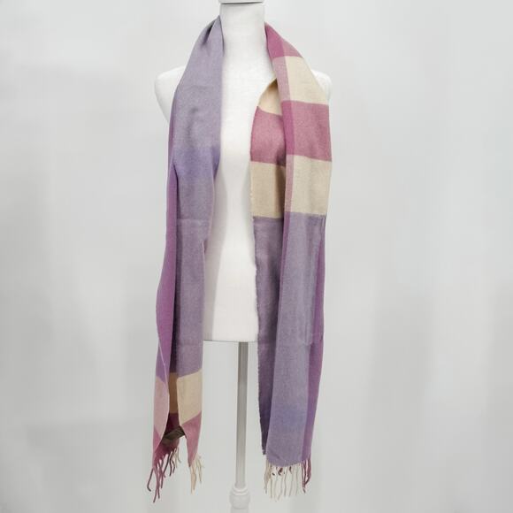 Burberry Scarf Cashmere Authentic Plaid Nova Check Pink Purple White Fringe - Picture 3 of 8